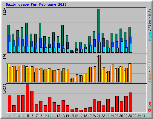 Daily usage for February 2013